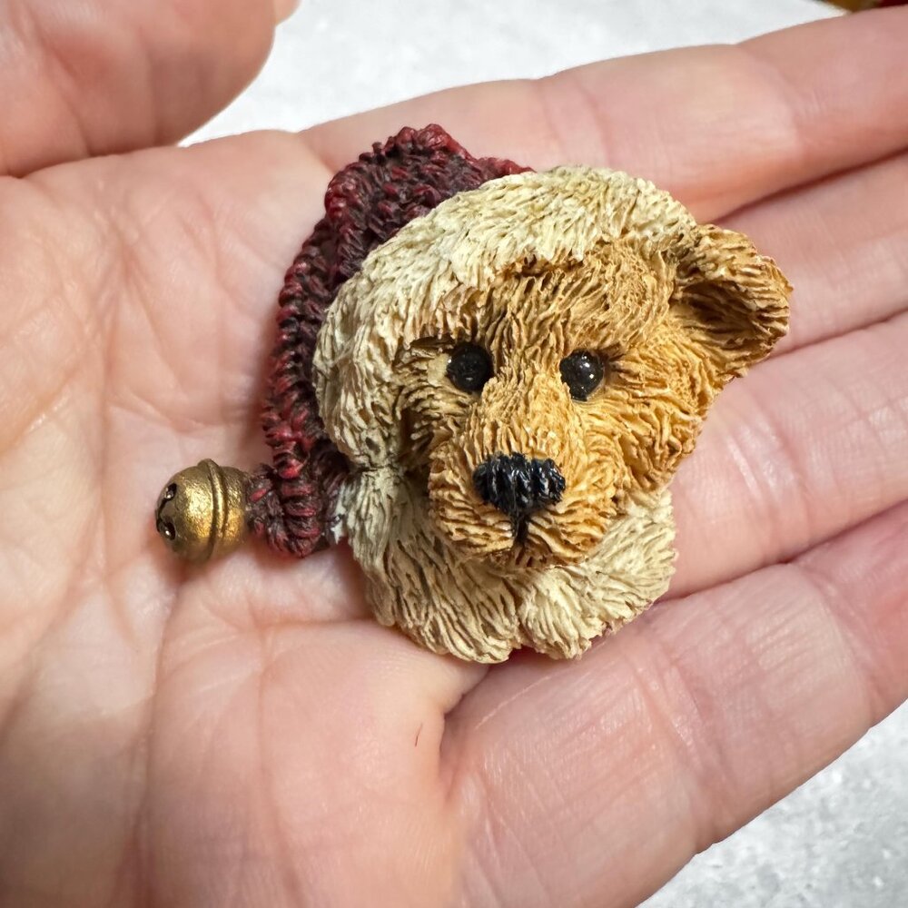 3D Textured Holiday Bear Brooch with Faux Jingle Bell | Handmade-Style Christmas